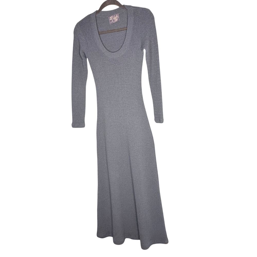 Vintage 70s Alley Cat by Betsey Johnson Knit Maxi Sweater Dress Blue Grey 9/10
